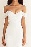 Off the shoulder zeemeermin witte lange trouwjurk