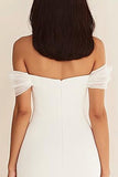 Off the shoulder zeemeermin witte lange trouwjurk