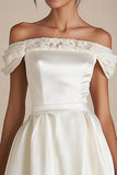 Off the Shoulder Kant Wit A Line Afstuderen Jurk