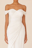 Witte schede van de schouder Ruched Lange Bruidsjurk