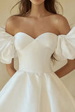 Off the Shoulder A Line Witte Afstuderen Jurk