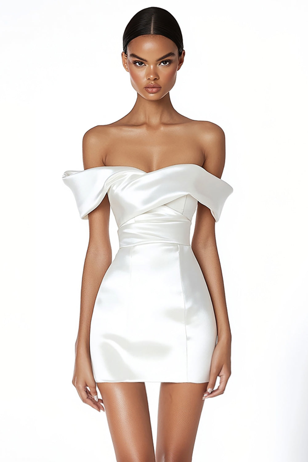 Off The Shoulder Witte Bodycon Satijnen Afstuderen Jurk