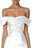 Off The Shoulder Witte Bodycon Satijnen Afstuderen Jurk