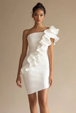 Schouder Witte Gegolfde Bodycon Afstuderen Jurk