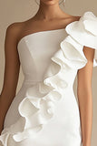 Schouder Witte Gegolfde Bodycon Afstuderen Jurk