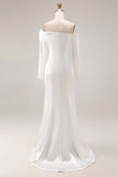 Witte zeemeermin off-the-shoulder trouwjurk met lange mouwen
