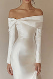 Witte Off The Shoulder Zeemeermin Trouwjurk met Lange Mouwen