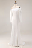 Witte zeemeermin off-the-shoulder trouwjurk met lange mouwen
