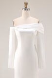 Witte zeemeermin off-the-shoulder trouwjurk met lange mouwen