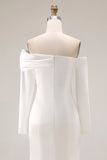Witte zeemeermin off-the-shoulder trouwjurk met lange mouwen