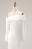 Witte zeemeermin off-the-shoulder trouwjurk met lange mouwen