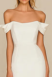 Witte Off The Shoulder Zeemeermin Satijn Chiffon Trouwjurk