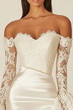 Witte Off The Shoulder Bodycon Kanten Afstuderen Jurk met Lange Mouwen
