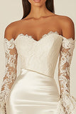 Witte Off The Shoulder Bodycon Kanten Afstuderen Jurk met Lange Mouwen