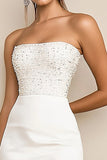 Witte Bodycon Strapless Mini Afstuderen Jurk met Pailletten