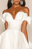 Witte A-lijn Off the Shoulder Mini afstudeerjurk