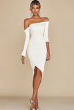 Witte Off The Shoulder Bodycon afstudeerjurk met lange mouwen
