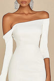 Witte Off The Shoulder Bodycon afstudeerjurk met lange mouwen