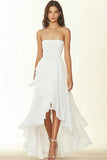 Witte strapless ruches afstudeerjurk