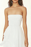 Witte strapless ruches afstudeerjurk