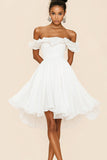Wit Off The Shoulder A Line Ruches Afstuderen Jurk