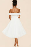 Wit Off The Shoulder A Line Ruches Afstuderen Jurk