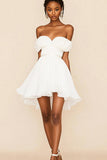 Wit Off The Shoulder Een Lijn Chiffon Afstuderen Jurk