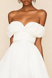 Wit Off The Shoulder Een Lijn Chiffon Afstuderen Jurk
