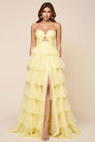 Hollow-out A Line Narcis Organza Gelaagde Strapless Galajurk met Split
