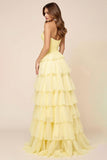 Hollow-out A Line Narcis Organza Gelaagde Strapless Galajurk met Split