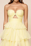 Hollow-out A Line Narcis Organza Gelaagde Strapless Galajurk met Split