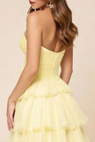 Hollow-out A Line Narcis Organza Gelaagde Strapless Galajurk met Split
