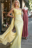 Narcis One Shoulder Chiffon Zeemeermin Galajurk met Streamer