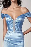 Hemelsblauw Off The Shoulder Zeemeermin Prom Jurk met Split
