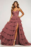 Desert Rose A Line Tule Lange Galajurk met Ruches