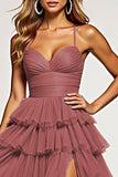Desert Rose A Line Tule Lange Galajurk met Ruches