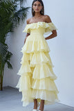 Off the Shoulder Narcis Formele Jurk met Ruches