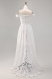 Off the shoulder kant High-low witte boho trouwjurk