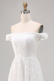 Off the shoulder kant High-low witte boho trouwjurk
