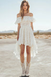 Kant Off the Shoulder Witte A Line afstudeerjurk