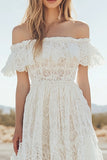 Kant Off the Shoulder Witte A Line afstudeerjurk