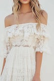 Off the Shoulder Witte Kant A Line Afstuderen Jurk