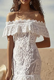 Off the shoulder kant witte schede Boho afstudeerjurk