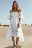 A Line Lace White Off the shoulder Boho trouwjurk