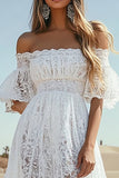 A Line Lace White Off the shoulder Boho trouwjurk