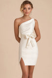 Witte Bodycon One Shoulder Short Graduation Dress met split