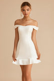 Off the shoulder witte bodycon afstudeerjurk
