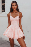 Roze A Line Lace Korte Afstuderen Jurk