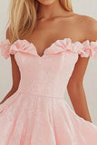 Off the Shoulder Roze Korte Afstuderen Jurk met Ruches