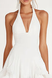 Witte Bodycon Chiffon korte afstudeerjurk met ruches